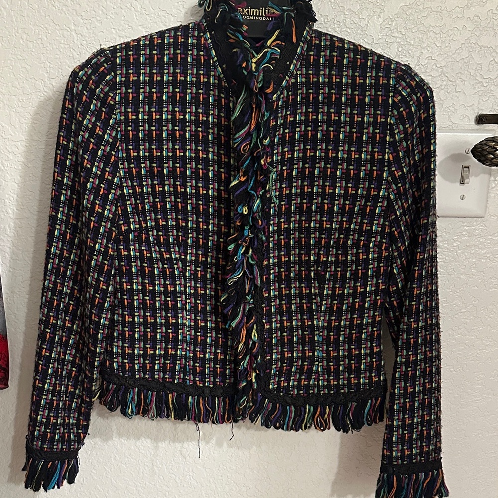 Spender Jeremy Multicolor Tweed Fringe Jacket - Black